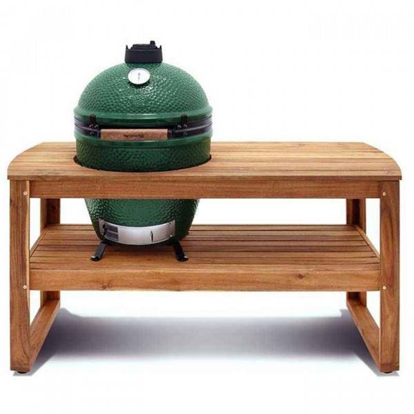Kamado Big Green Egg sur table acacia