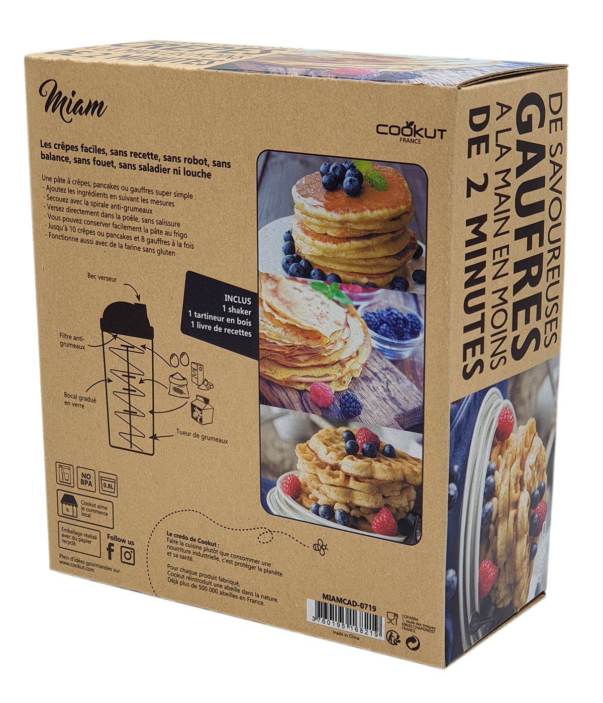 Idée cadeau Coffret Miam shaker crêpes gaufres pancakes Cookut
