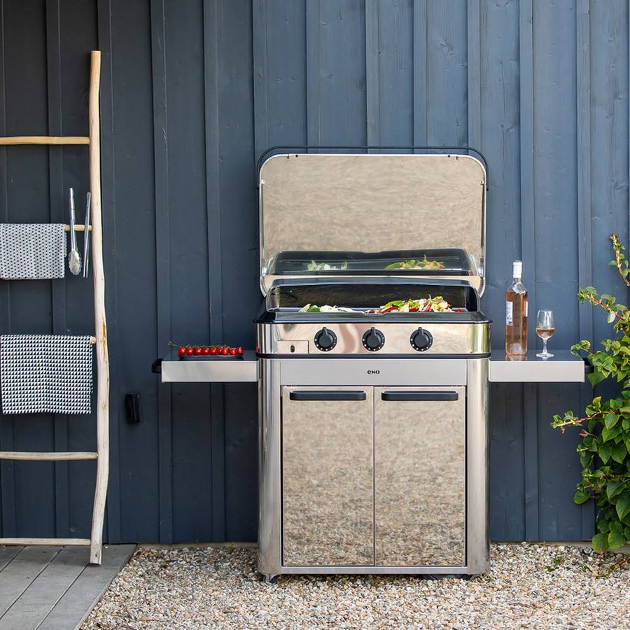 Combo plancha chariot capot inox Enosign 80 gaz