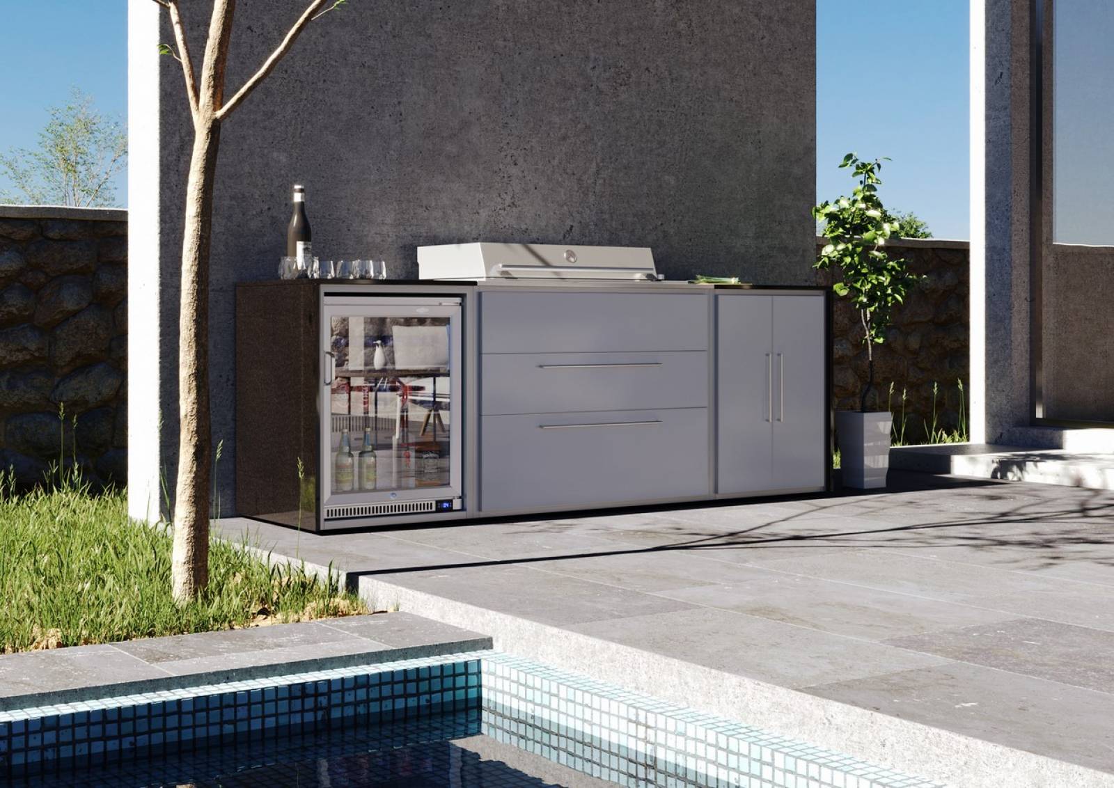 Espace Cuisine d'extérieur ProFresco Modules Gris clair argenté Proline 6 Trio