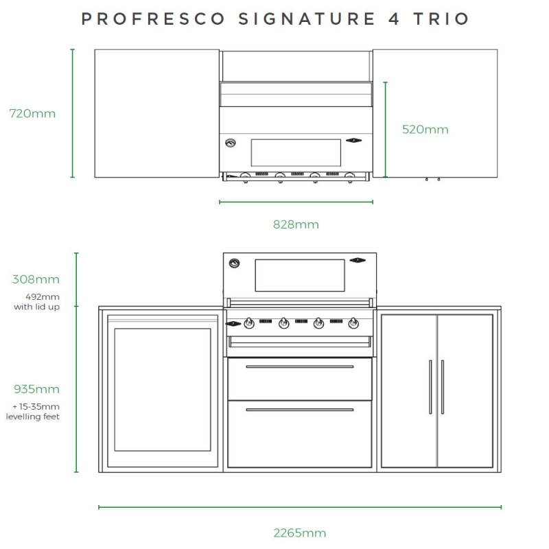 Détails dimensions cuisine d’extérieur ProFresco Signature 4 Trio