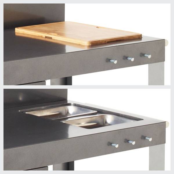 Detail bac gastro planche a decouper plan de travail chariot Nova XL Cook'in Garden