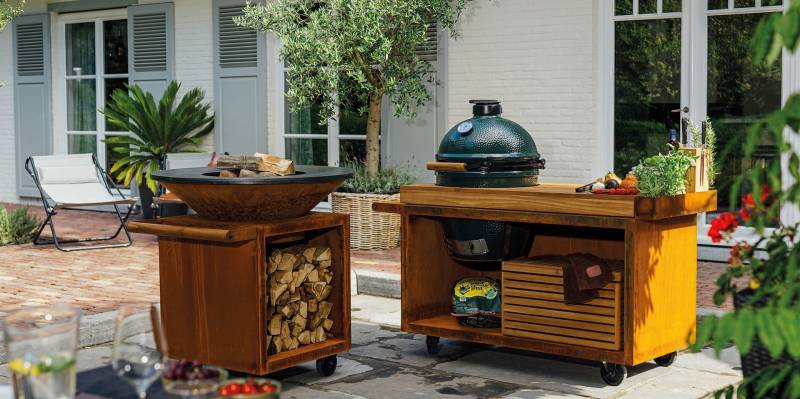 Brasero plancha Ofyr et kamado Big Green Egg Cuisine d'exterieur